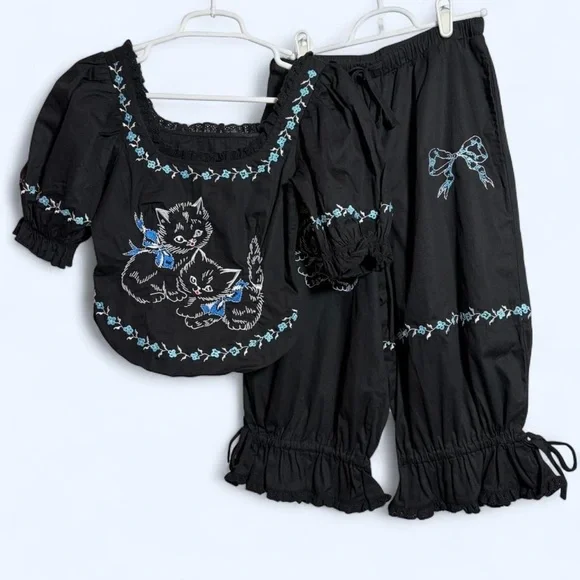 Lazy Oaf x Rhi Dancey Kitten Top & Bloomers Set size Xsmall NWT New - Picture 1 of 6